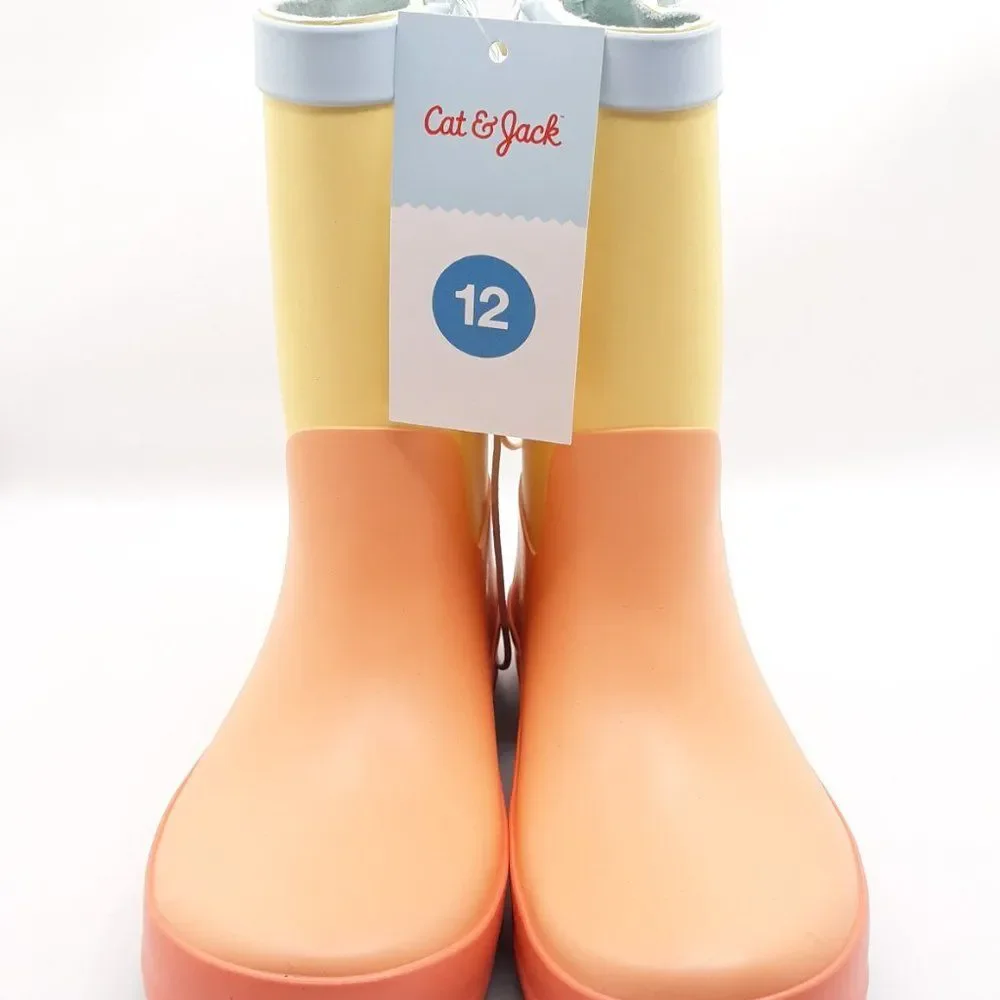 Girls Ali Colorblock Rain Boots ~ Cat and Jack (ORANGE) Sz 12 ~ NEW